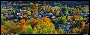 Vermont small town with trees in autumn colors. Vermont, New England, USA